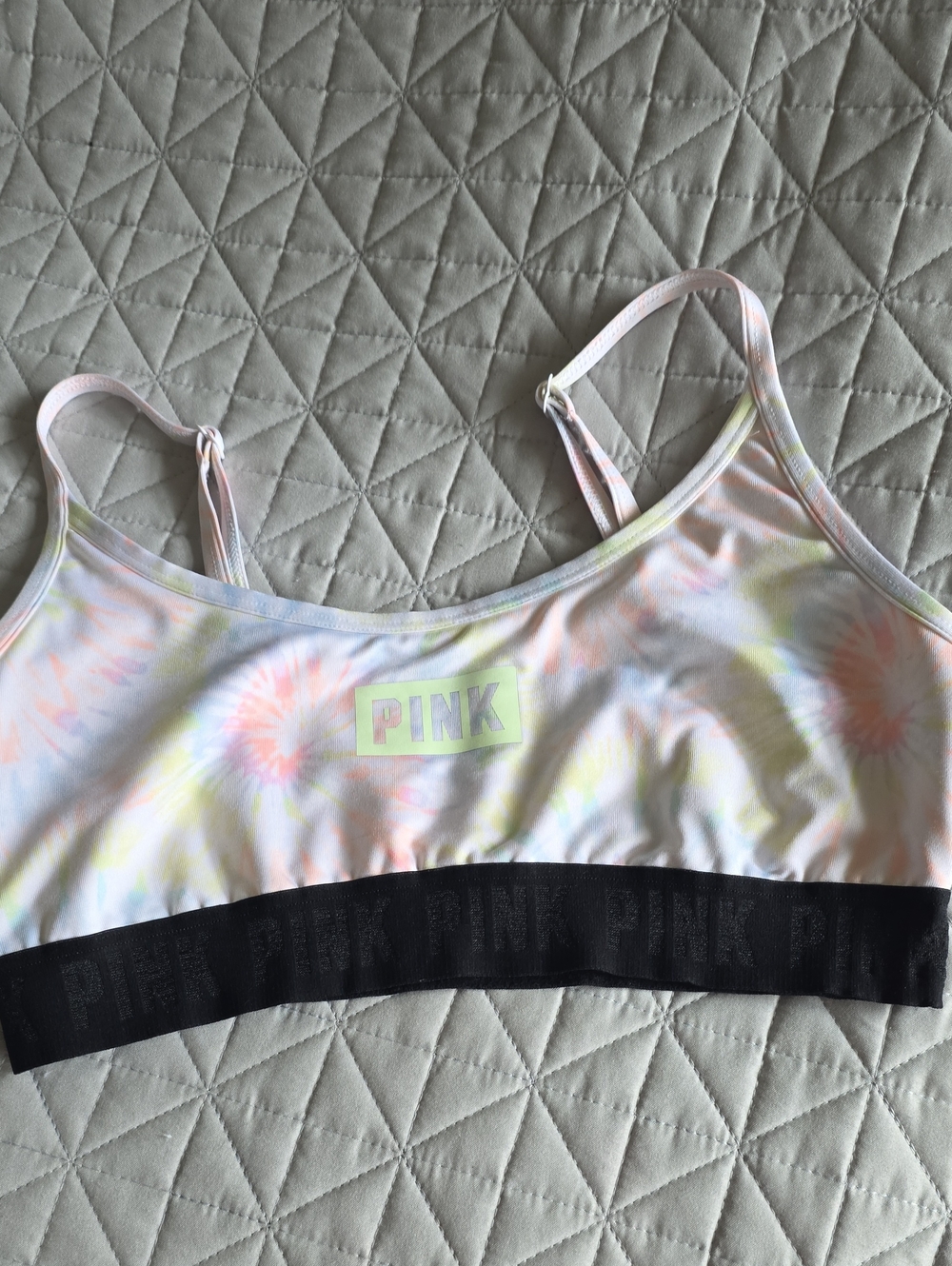 Victoria's Secret PINK Pastel Tie-Dye Sports Bra with Black Band